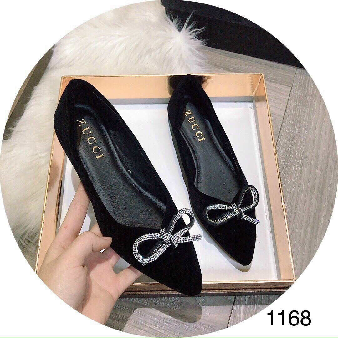 Giày búp bê nữ phối nơ đá nhỏ điệu đà