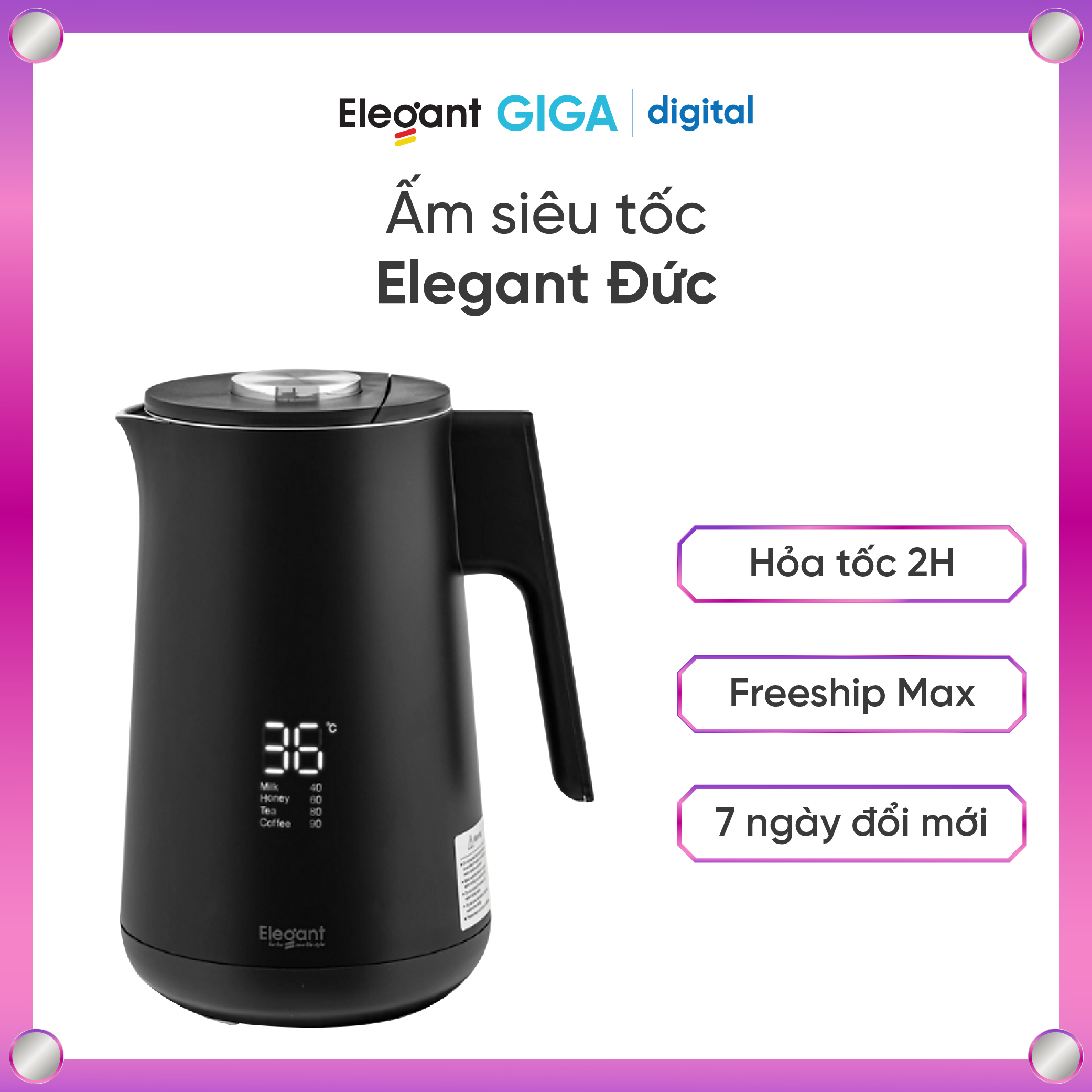 Ấm siêu tốc chỉnh nhiệt elegant đức hot-w20a 1.7 lit