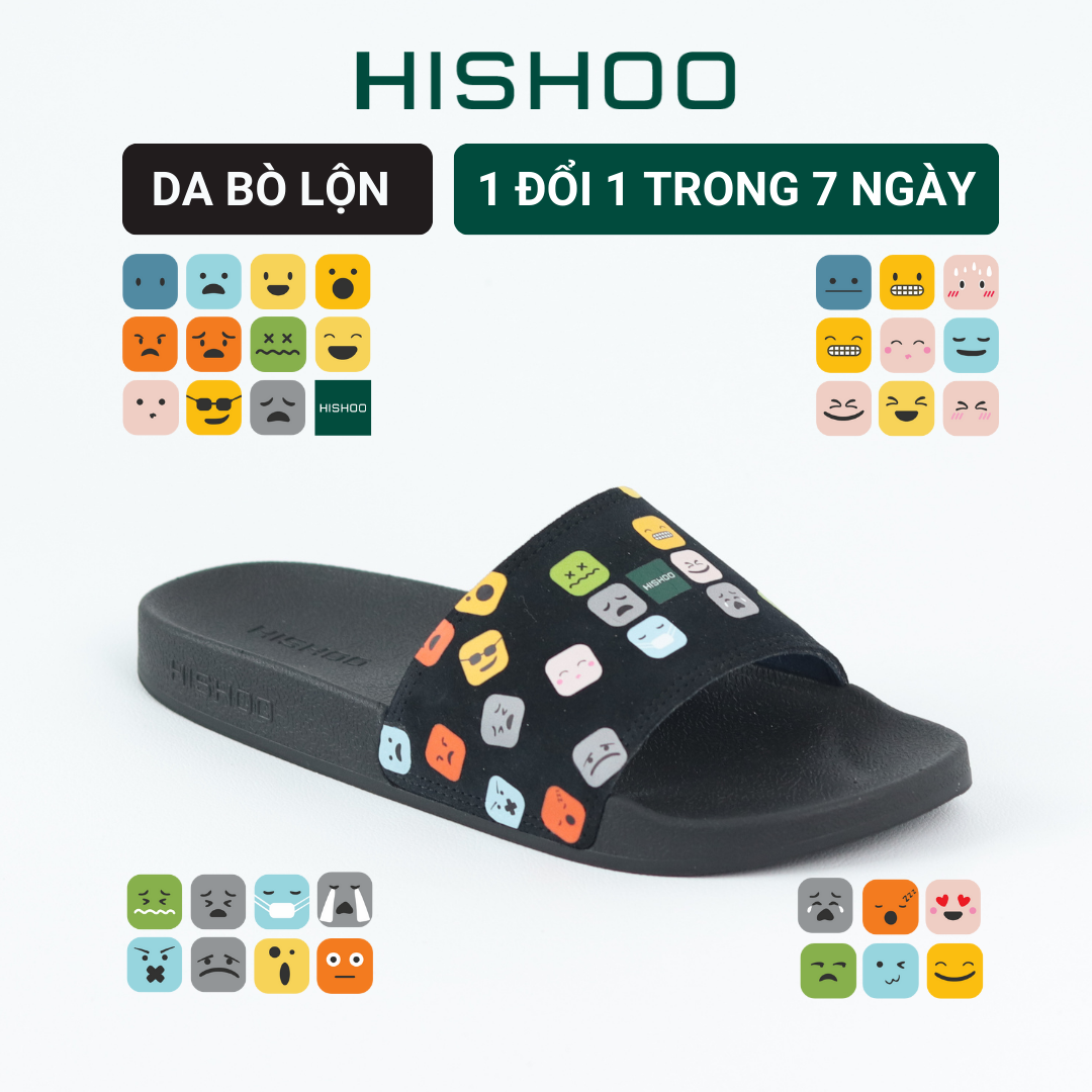 Dép quai ngang slipper Icon Cảm Xúc Emoji cao cấp nam, nữ  HISHOO siêu nhẹ da Bò lộn thời trang size 36 - 45 U112