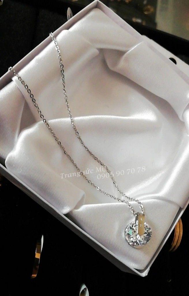 Dây chuyền titan đá tròn trắng love