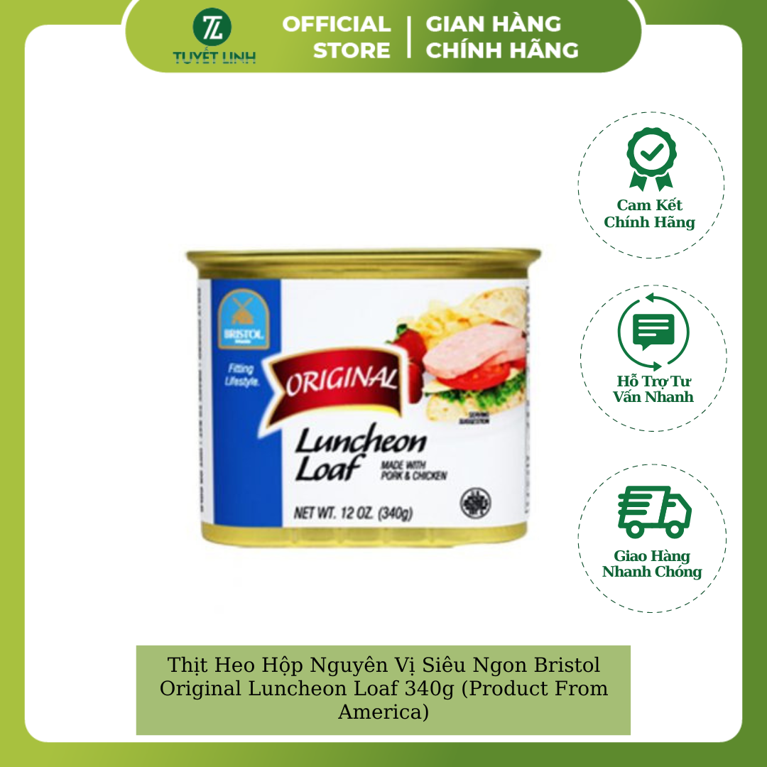 Thịt Heo Hộp Nguyên Vị Siêu Ngon Bristol Original Luncheon Loaf 340g