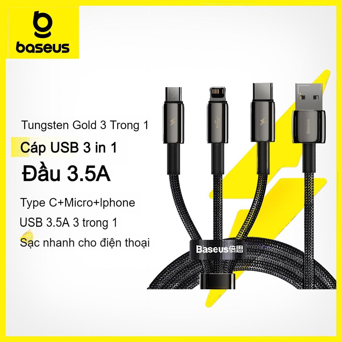 Dây Cáp Baseus 3.5A 3 Trong 1 Đầu USB Sang M + L + C 1.5m - Sạc Nhanh nhiều Thiết Bị Baseus Type-C Micro Iphone lightning 3.5A