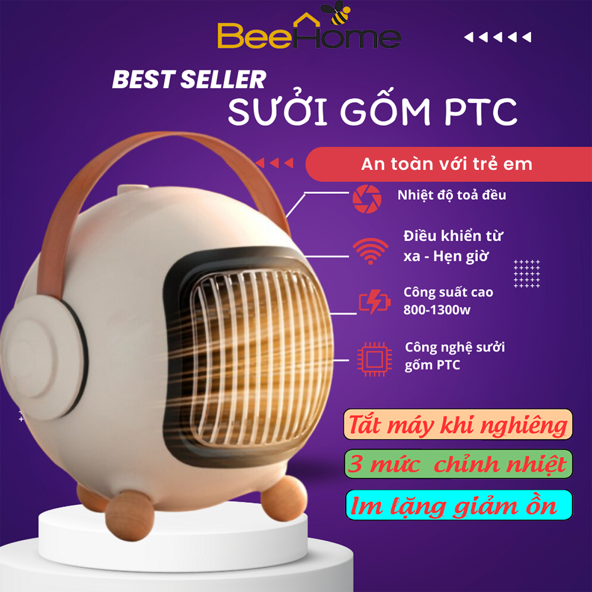 Quạt sưởi ấm mùa đông - máy làm ấm không khí để bàn cao cấp, máy sưởi công nghệ gốm PTC công suất cao 800w-1300w an toàn khi sử dụng, tiết kiệm điện