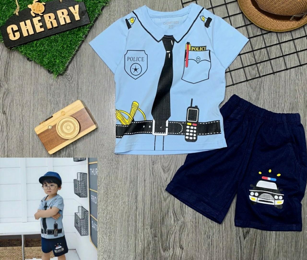 Bộ Police cho bé gái bé trai đều mặc được, follow shop quần áo bé trai