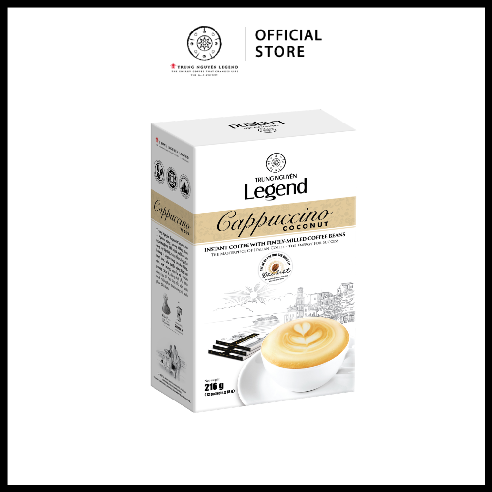 Trung Nguyên Legend - Cà phê hoà tan rang xay Cappuccino Coconut - Hộp 12 gói x 18gr ( có sữa)