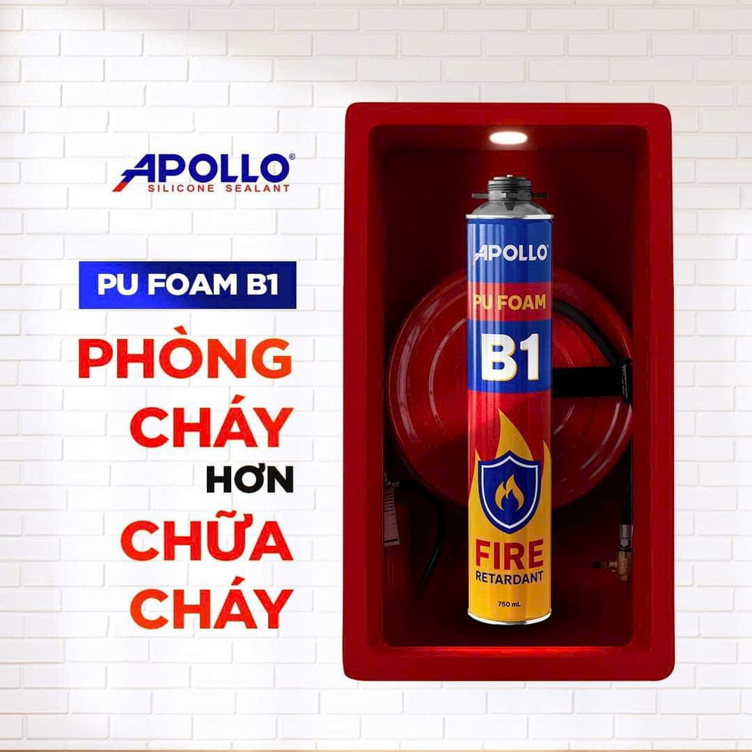 Keo bọt nở foam chống cháy Apollo PU Foam B1 750ml tặng kèm vòi bơm hoặc dùng súng foam