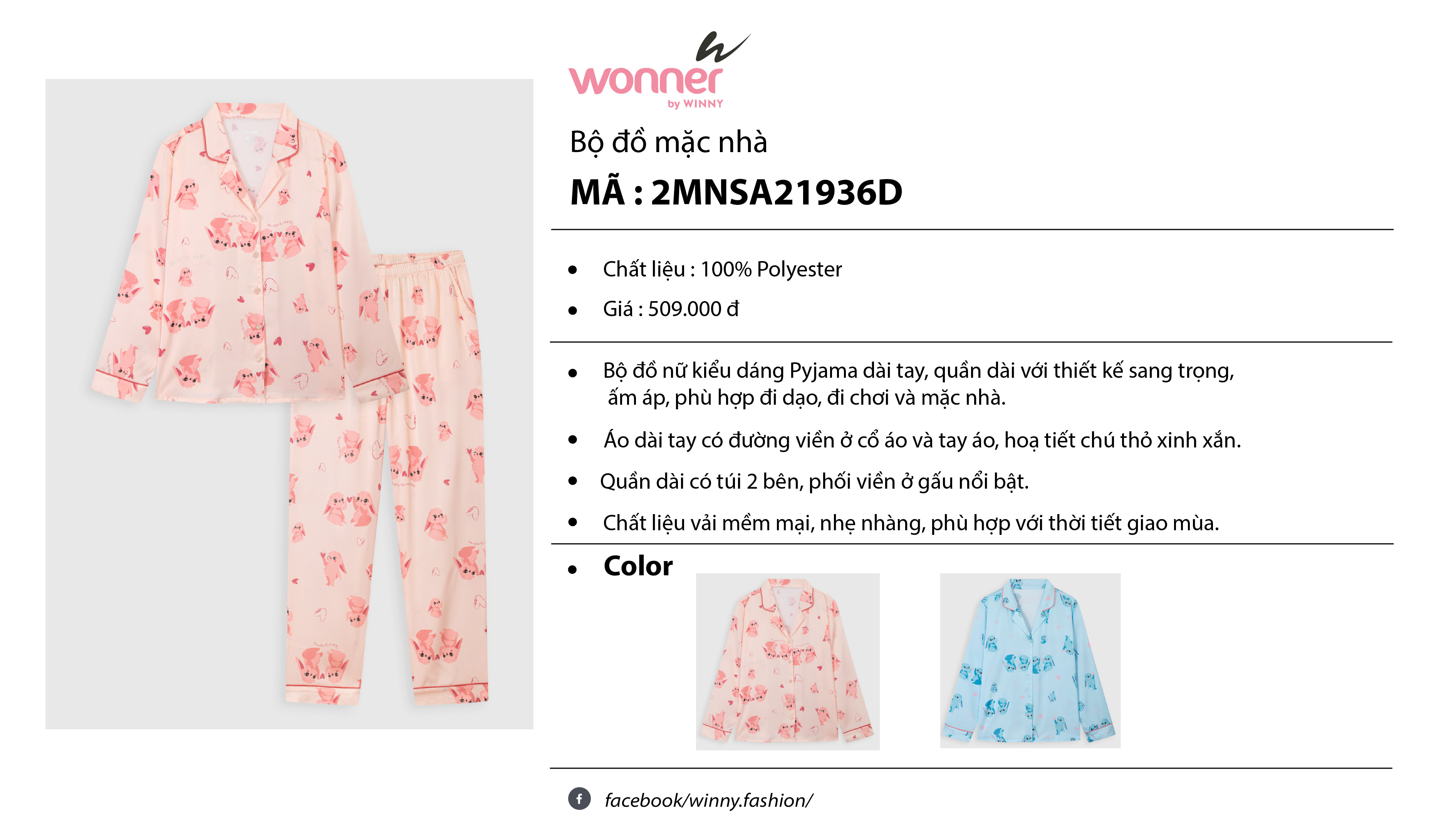 Bộ đồ ngủ lụa thu đông Wonner 21936