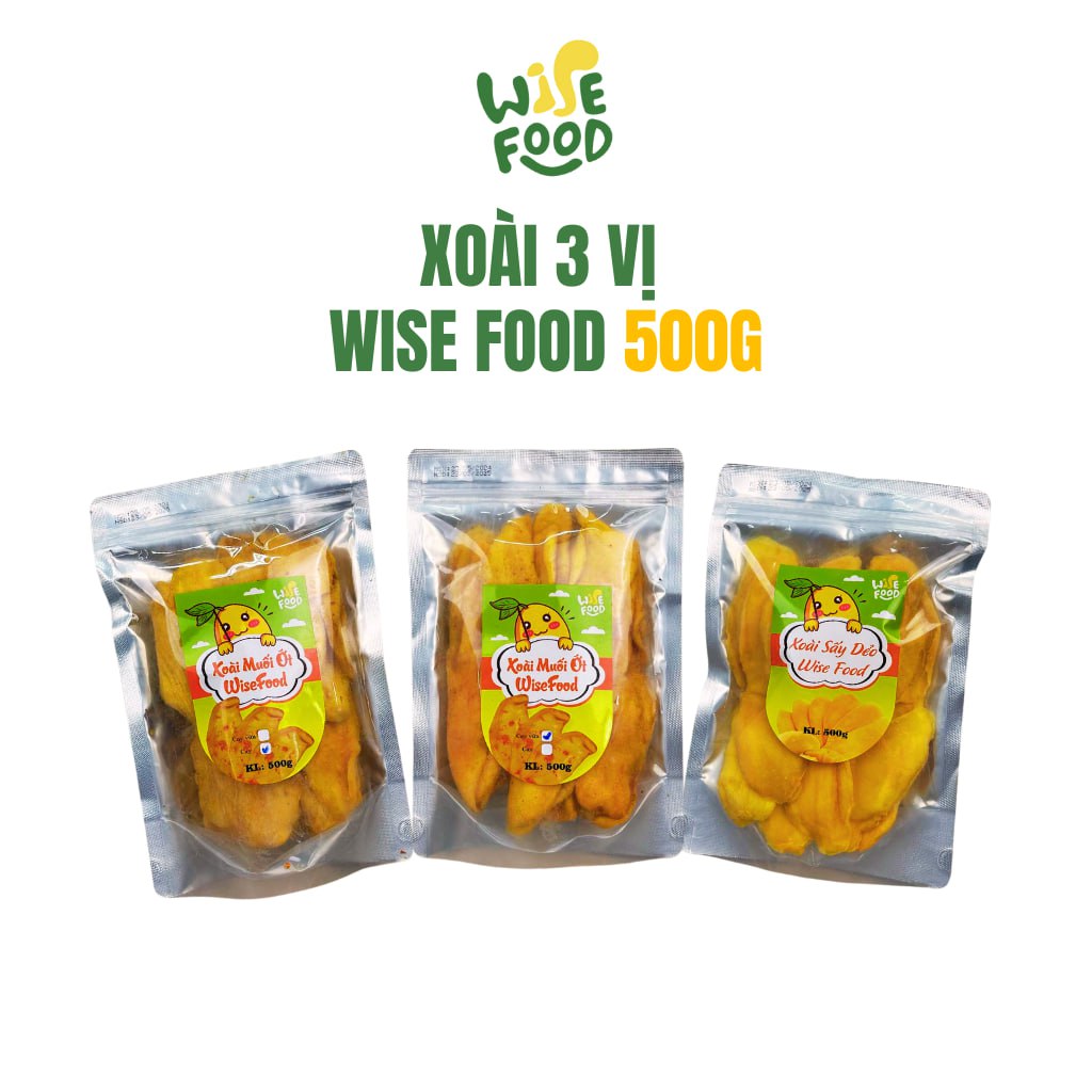 Xoài sấy dẻo muối ớt wise food 500g 3 vị
