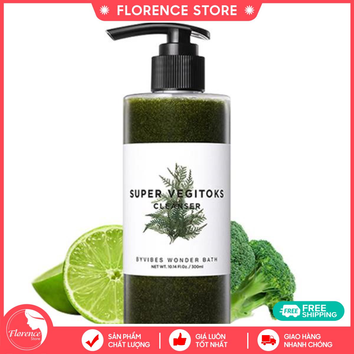 (Màu Xanh)Sữa Rửa Mặt Thải Độc Frorence86 Store Rau Củ Super Vegitoks Cleanser 300ml+ 300ml Kèm Lọ Mini
