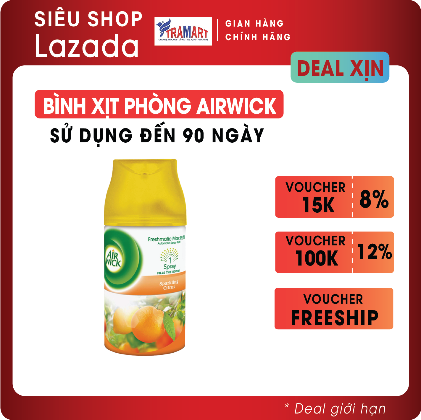 Bình xịt thơm phòng Airwick AWK9066 Sparkling Citrus 250ml