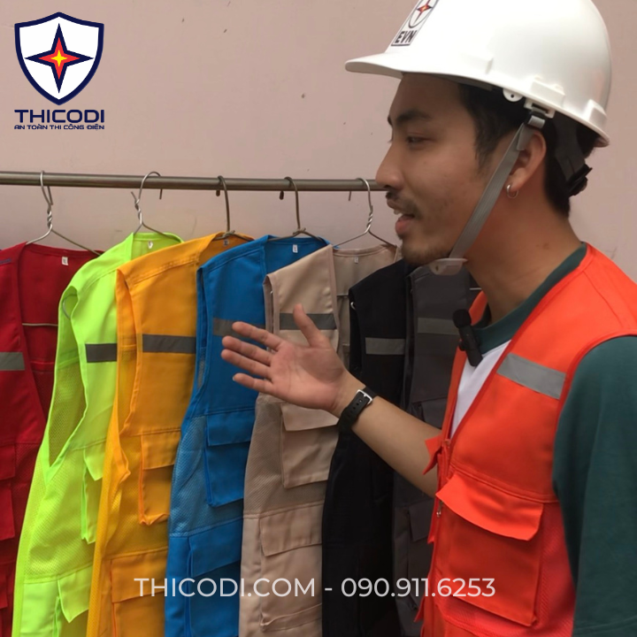 Áo gile phản quang túi hộp phối lưỡi bảo hộ cho kỹ sư công nhân công trình
