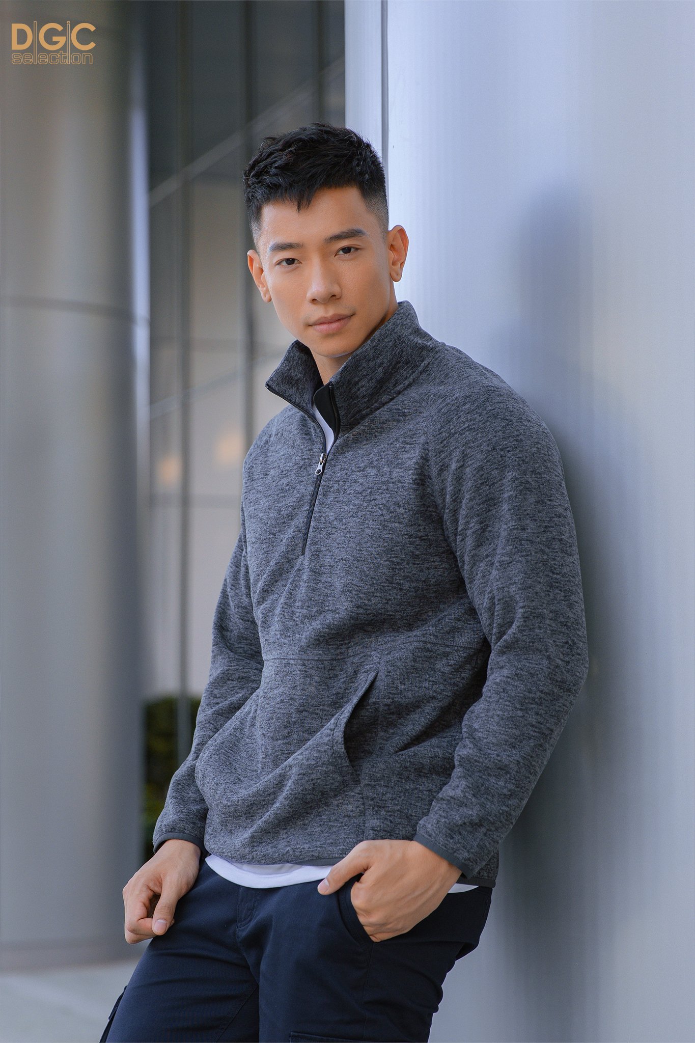Áo nỉ len nam cổ đứng 7cm - Áo nỉ len tay raglan có chun viền khóa kéo lửng, túi cơ DGCs - WANBC01M