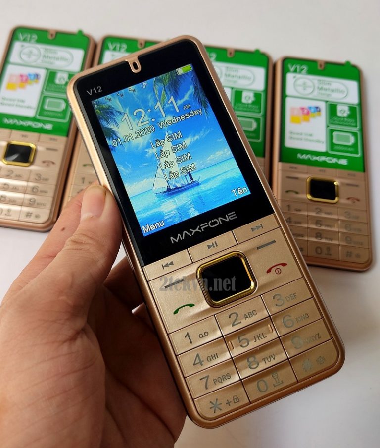 Điện thoại 4 sim v12 siêu mỏng 4 sóng online 2 màu đen vàng