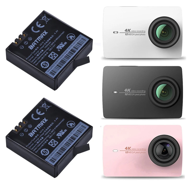 2PCs 4.4v 1400mAh  Yi 4K batteries AZ16-1  original  Yi 4K Action camera rechargeable battery