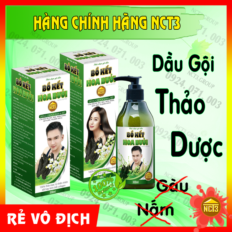 [Freeship + giảm 5% khi mua 2](Rẻ vô địch) Dầu gội thảo dược bồ kết hoa bưởi công ty nct3 (300ml), phòng giảm nấm cho da đầu, kích thích mọc tóc cho người hói đầu, phụ nữ rụng tóc sau thời kỳ sinh nở