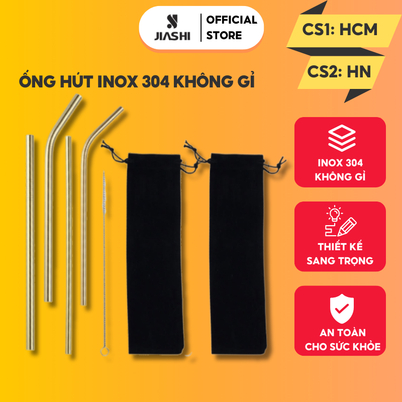Ống hút inox thẳng uốn cong 304 chống gỉ + cọ rửa có thể tái sử dụng - Bộ ống hút inox bền đẹp, an toàn sức khỏe, thân thiện môi trường - ong hut inox tái sử dụng ưu việt hơn ống hút nhựa OHI01
