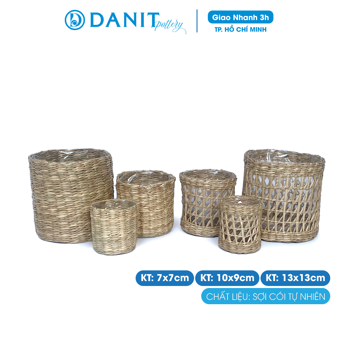 Giỏ cói tự nhiên phối màu đan họa tiết trồng cây, trang trí, decor - Danit Pottery