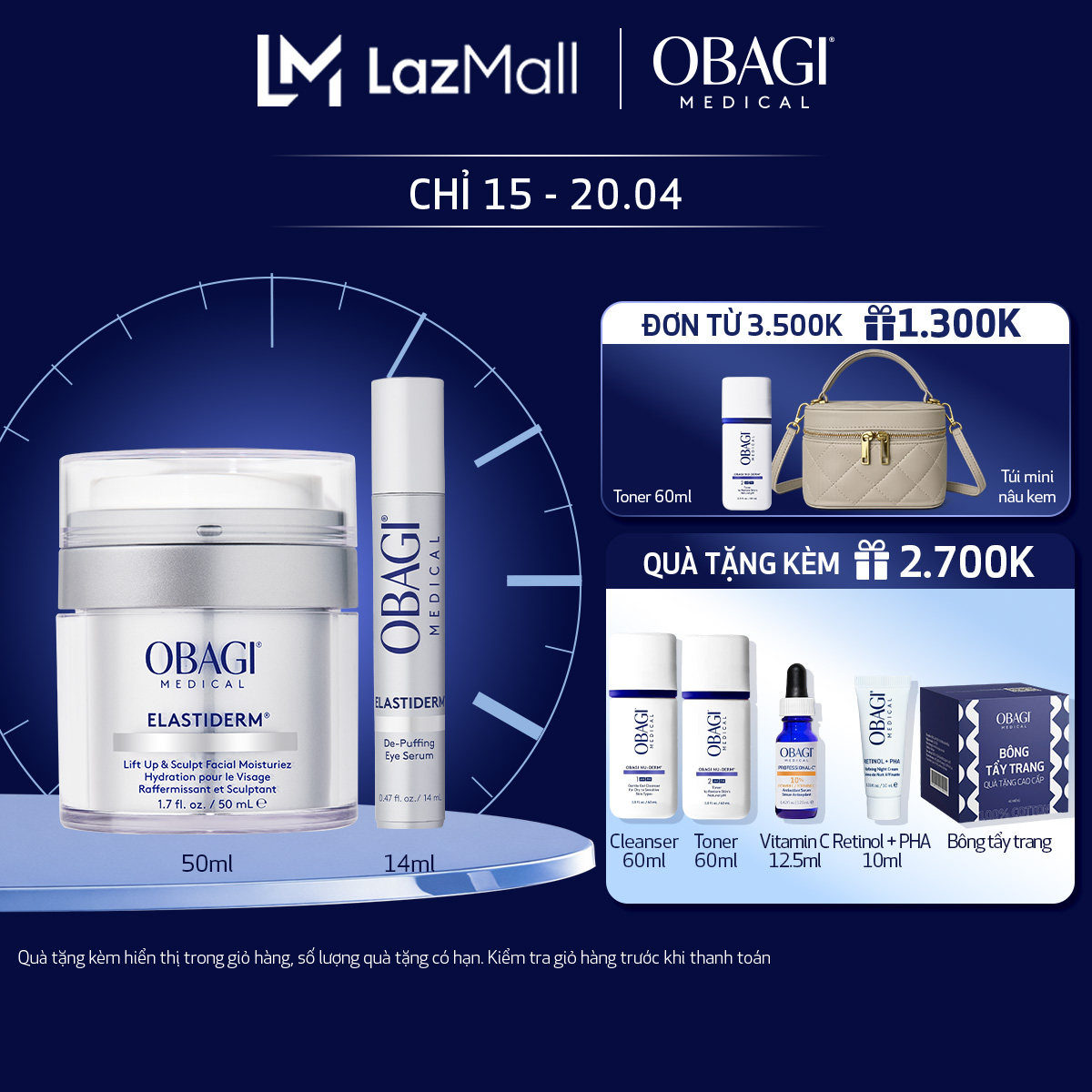 Bộ đôi Kem Dưỡng Làm Săn Chắc Làm Mờ Nếp Nhăn ELASTIDERM® 50ml và Tinh Chất Dưỡng Da Vùng Mắt Obagi ELASTIDERM® 14ml