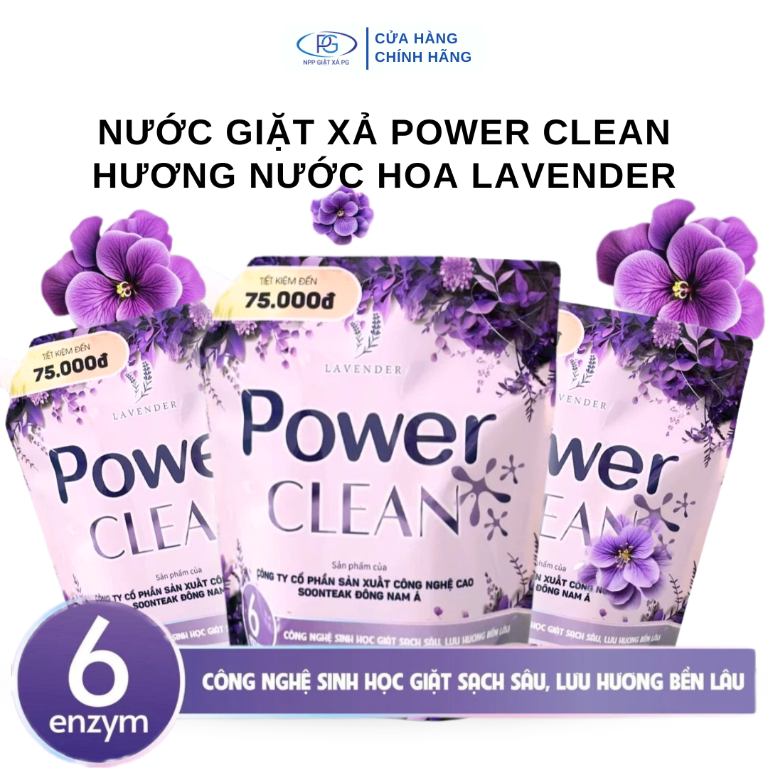 Nước giặt xả Power Clean 2in1 túi 3L Hương Nước Hoa Lavender Kết Hợp Gỗ Đàn Hương
