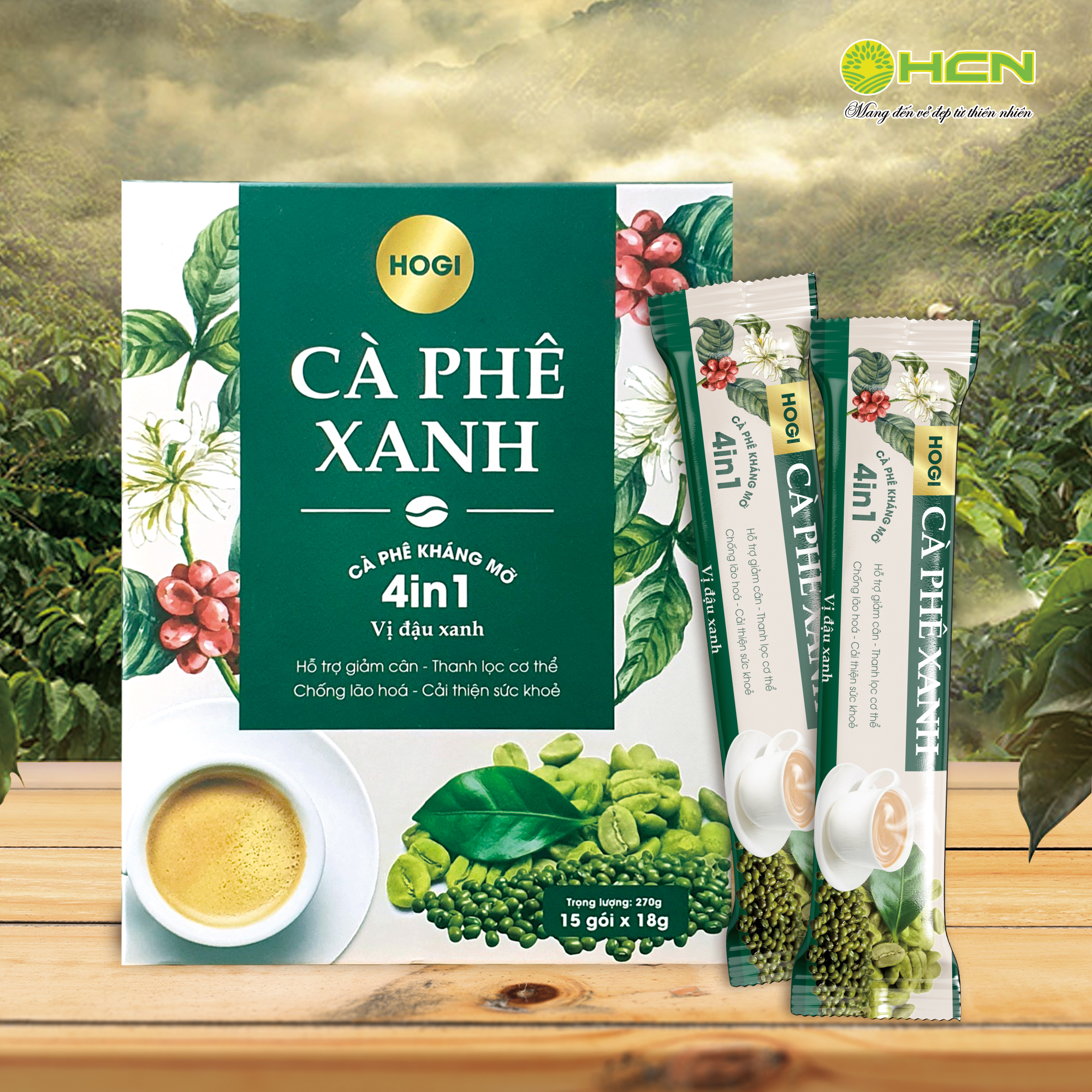 Cà Phê Xanh Hogi Giúp Giảm Cân, Kháng Mỡ, Giảm Thèm Ăn Hộp 15 gói