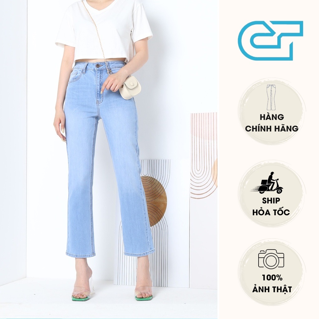 Quần jean ống suông basic cạp cao chất vải thoáng khí co giãn 4 chiều CP47, CT JEANS