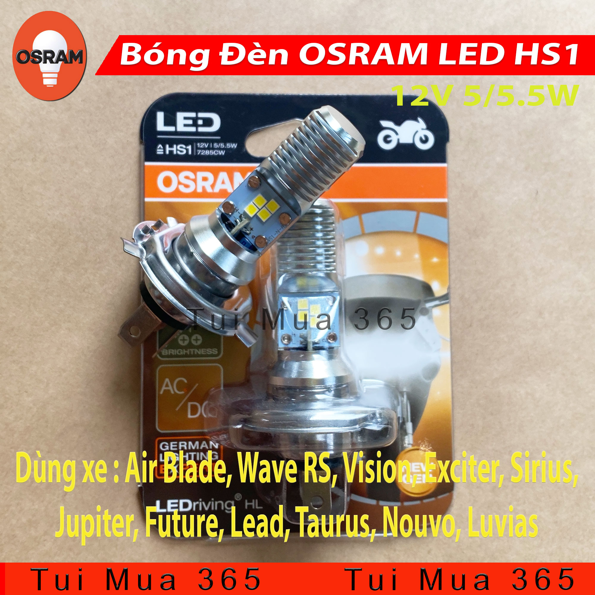 [HCM]Bóng đèn LED HS1 tăng sáng trắng OSRAM Air Blade Wave RS Vision Exciter Sirius Jupiter Future Lead Taurus Nouvo Luvias Spacy (AC/DC) - 100% Hàng chính hãng