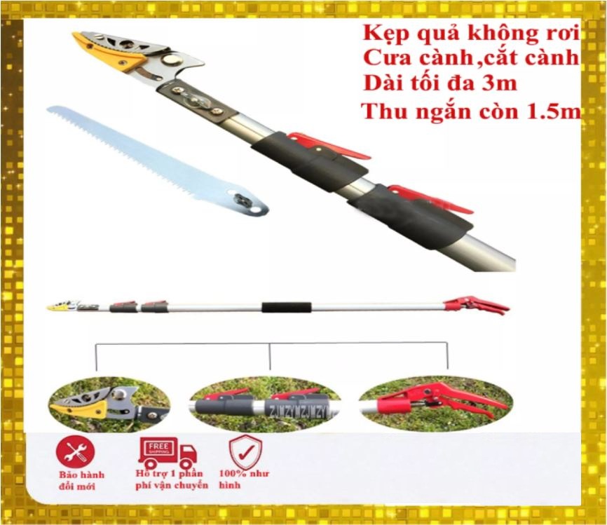 (Dài 3m)Kéo cắt cành cây trên cao kết hợp cưa cành cây,hài quả không làm rơi trái dài 3 mét,chia 3 đoạn