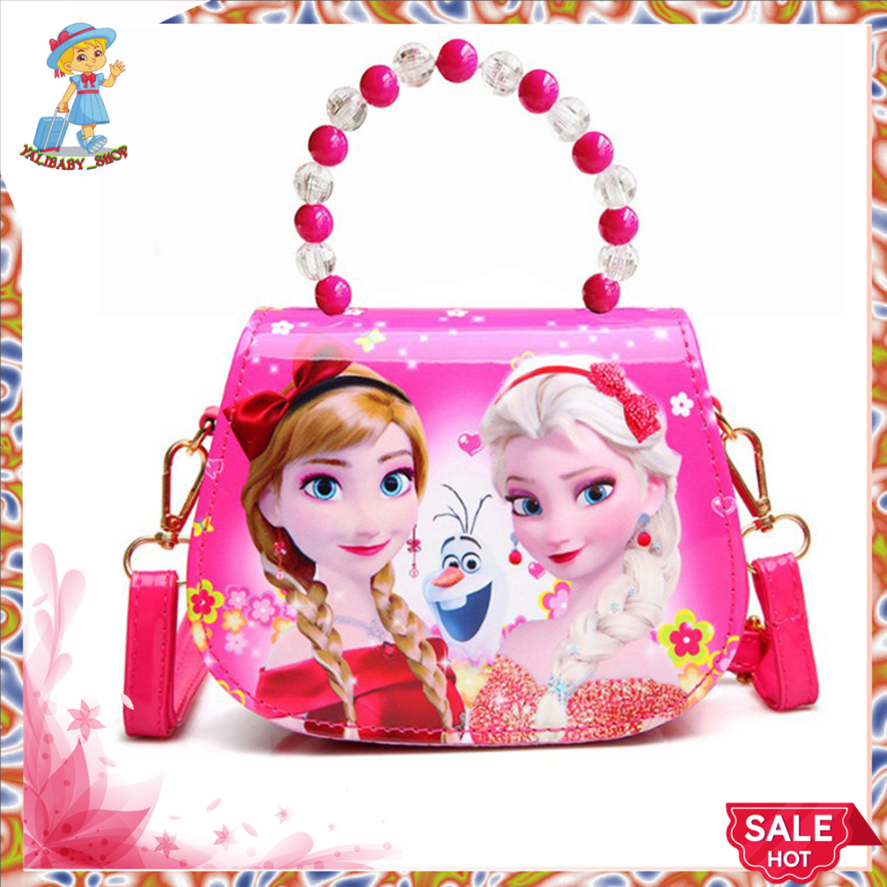 Túi trẻ em đẹp in hình công chúa ELSA và ANA đáng yêu. Món quà xinh cho bé yêu. Túi đeo vai cho bé gái quai hạt ngọc, sang chảnh, đáng yêu