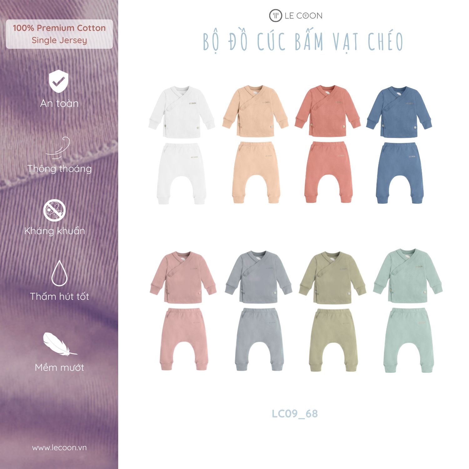 Le coon | bộ đồ cúc bấm vạt chéo | comfy | 0 tháng -3 tuổi