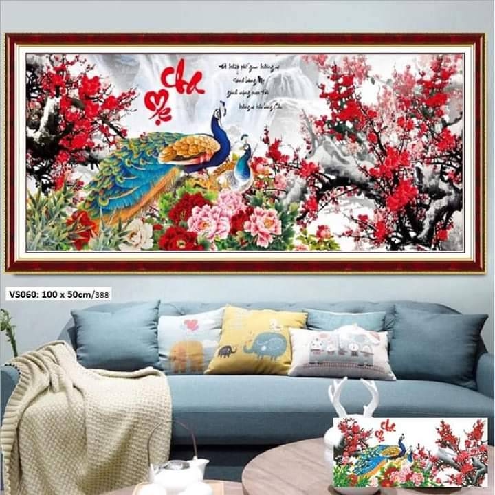 Tranh đính đá Cha Mẹ Cành Đào VS060 - kích thước :100x50cm ( chưa đính đá)