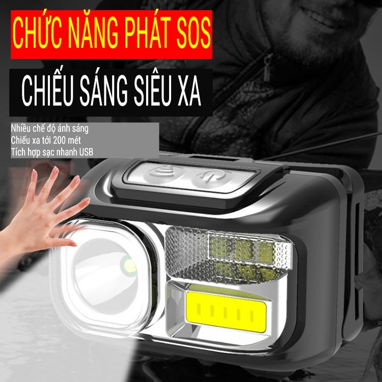 Đèn pin siêu sáng , chống nước - đèn pin đội đầu - 6 chế độ sáng kết hợp chế độ cảm ứng - cy2089 - dd01