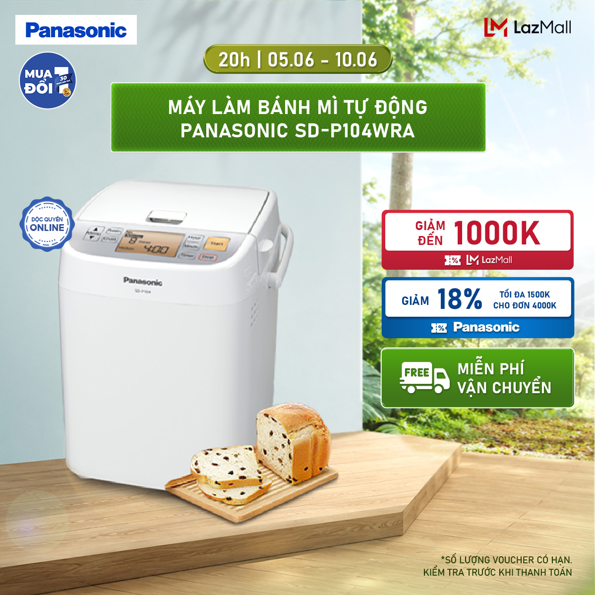 [Trả góp 0%]Máy Làm Bánh Mì Tự Động Panasonic SD-P104WRA 13 thực đơn tự động - Hàng Chính Hãng