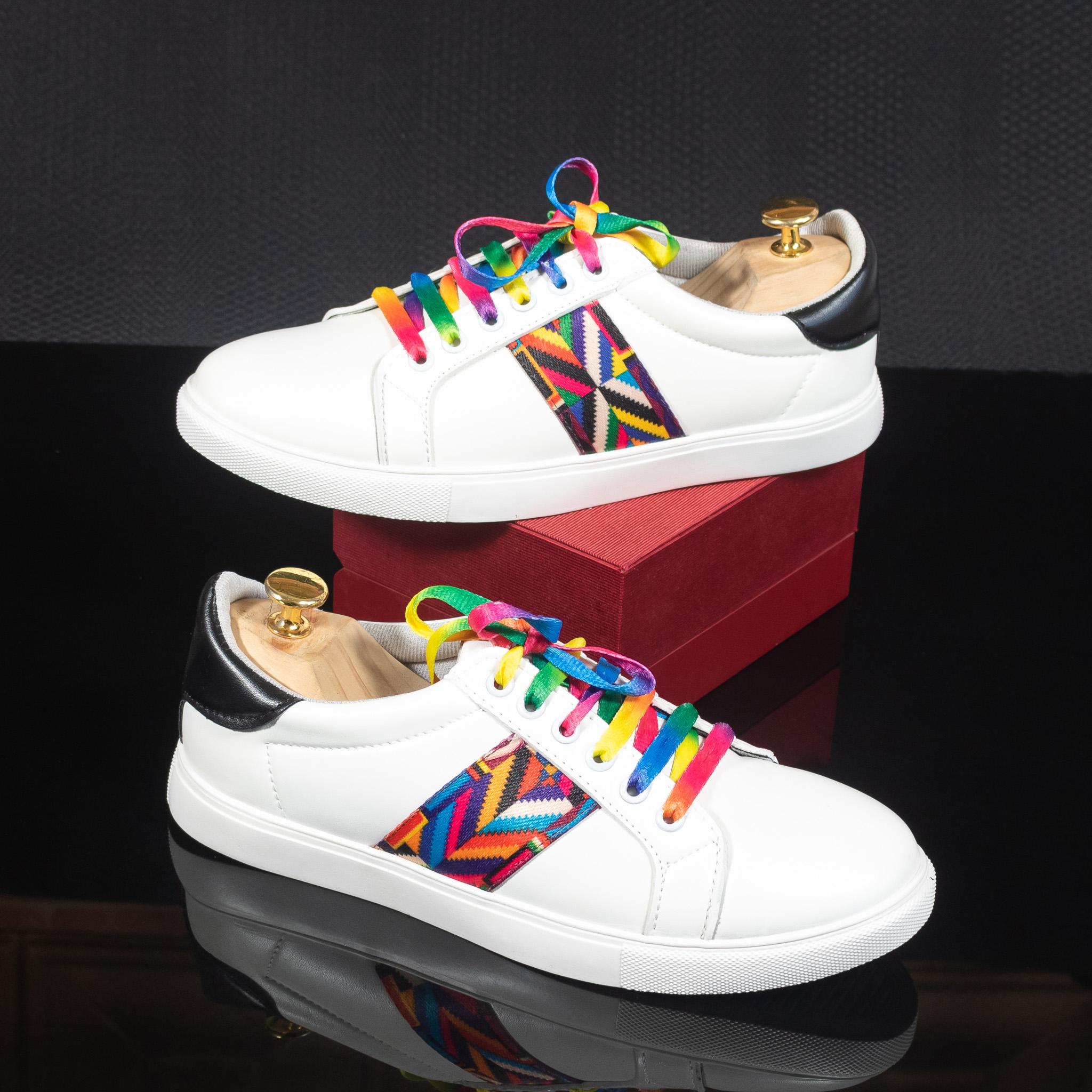 Giày thể thao , Giày sneaker , Giày nam DQC mã M19-trắng dây thổ cẩm. khuyến mại lớn