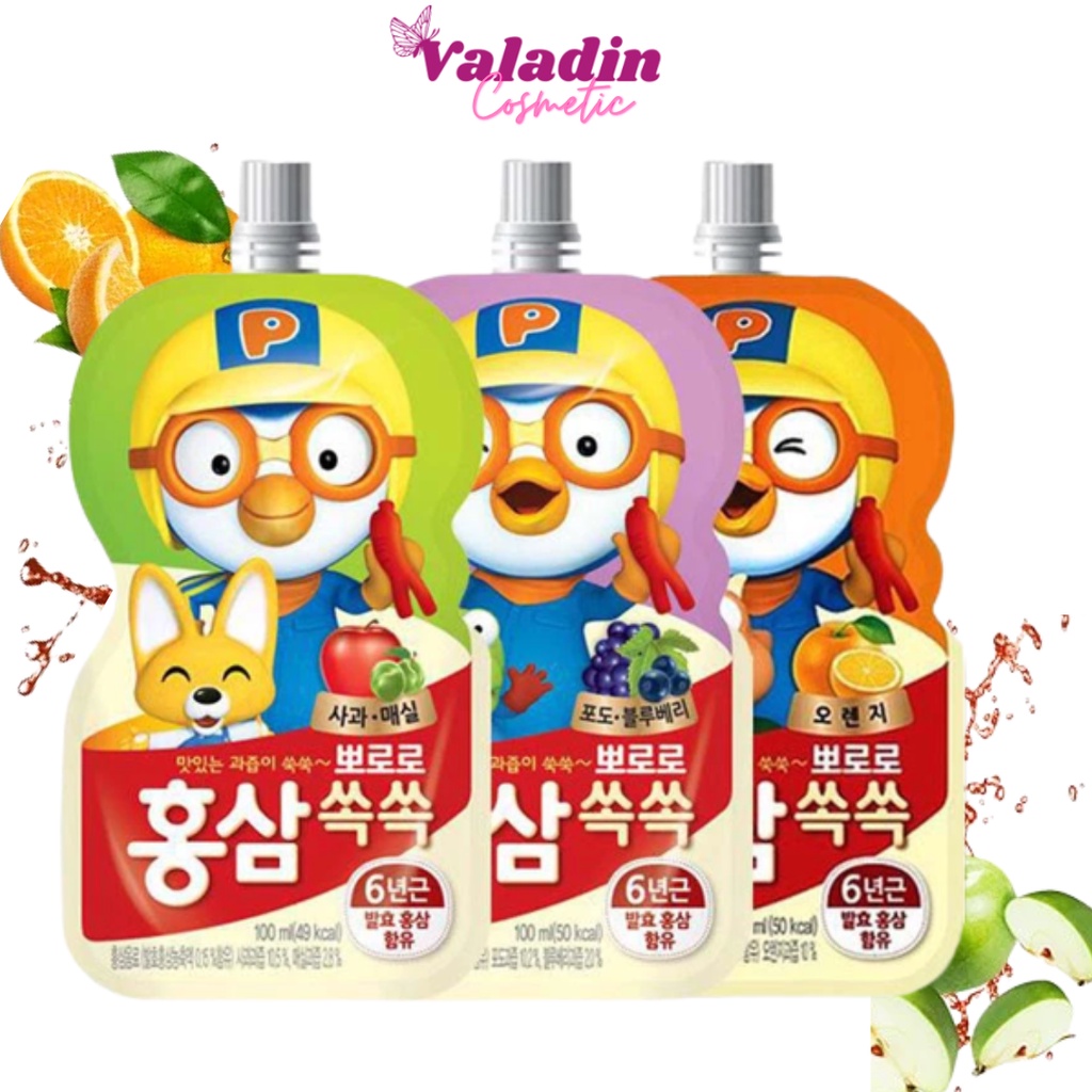 Nước uống hồng sâm Hàn Quốc [HCM] Paldo Pororo hương trái cây Nước hồng sâm hoa quả 100ml nước uống trái cây