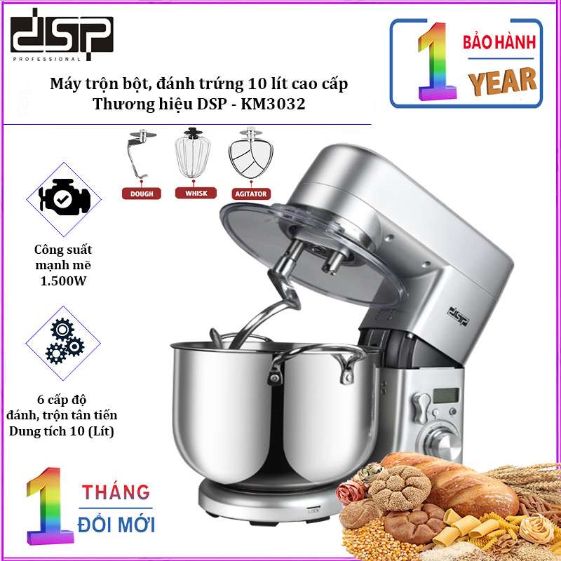 Máy trộn bột, đánh trứng 10 lít cao cấp dsp km3059 công suất 2000w, dung tích 10 lít