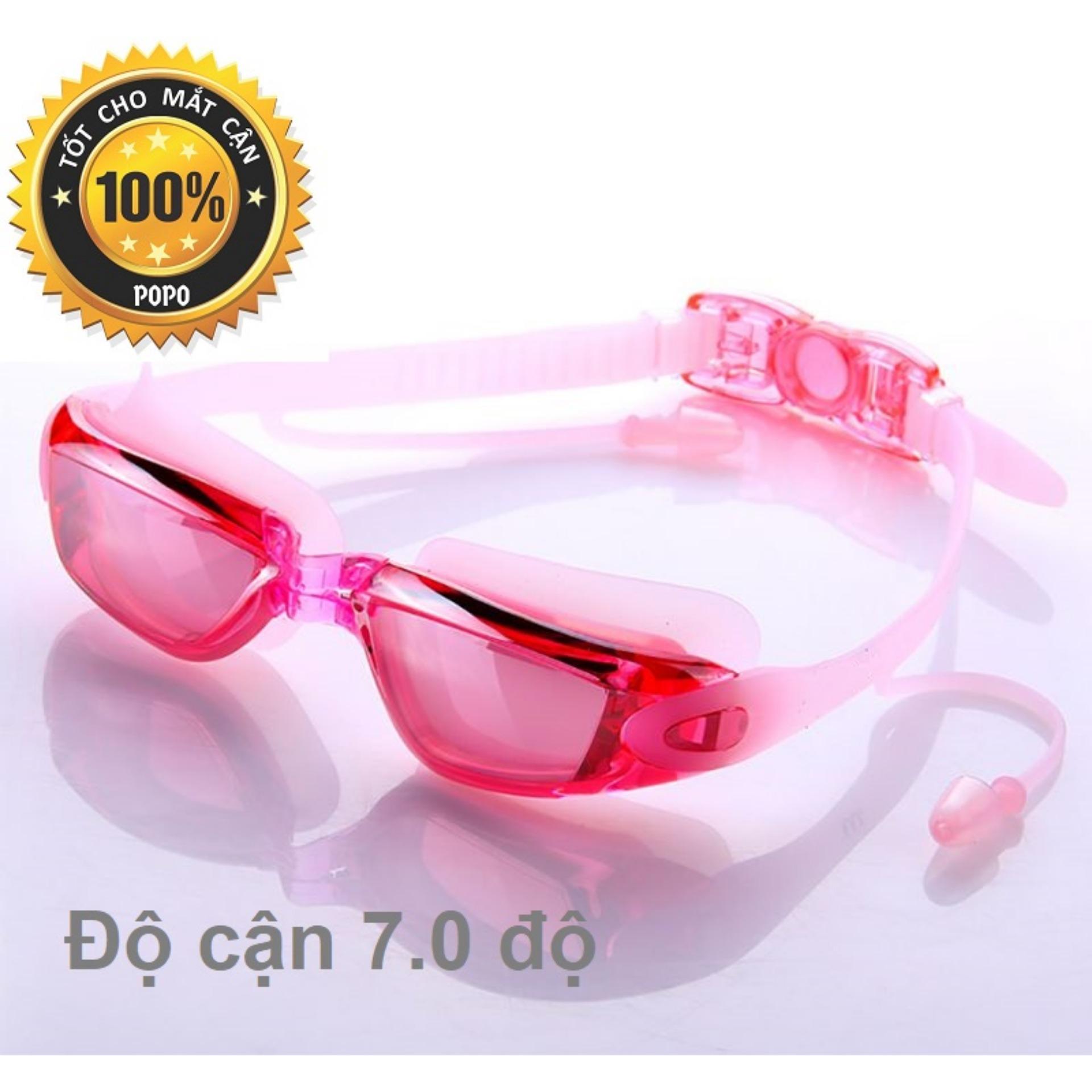Kính bơi cận 1940 Hồng độ cận 7.0 độ có gắn nút bịt tai ngăn nước; mắt kính chống tia UV, kiểu dáng thời trang