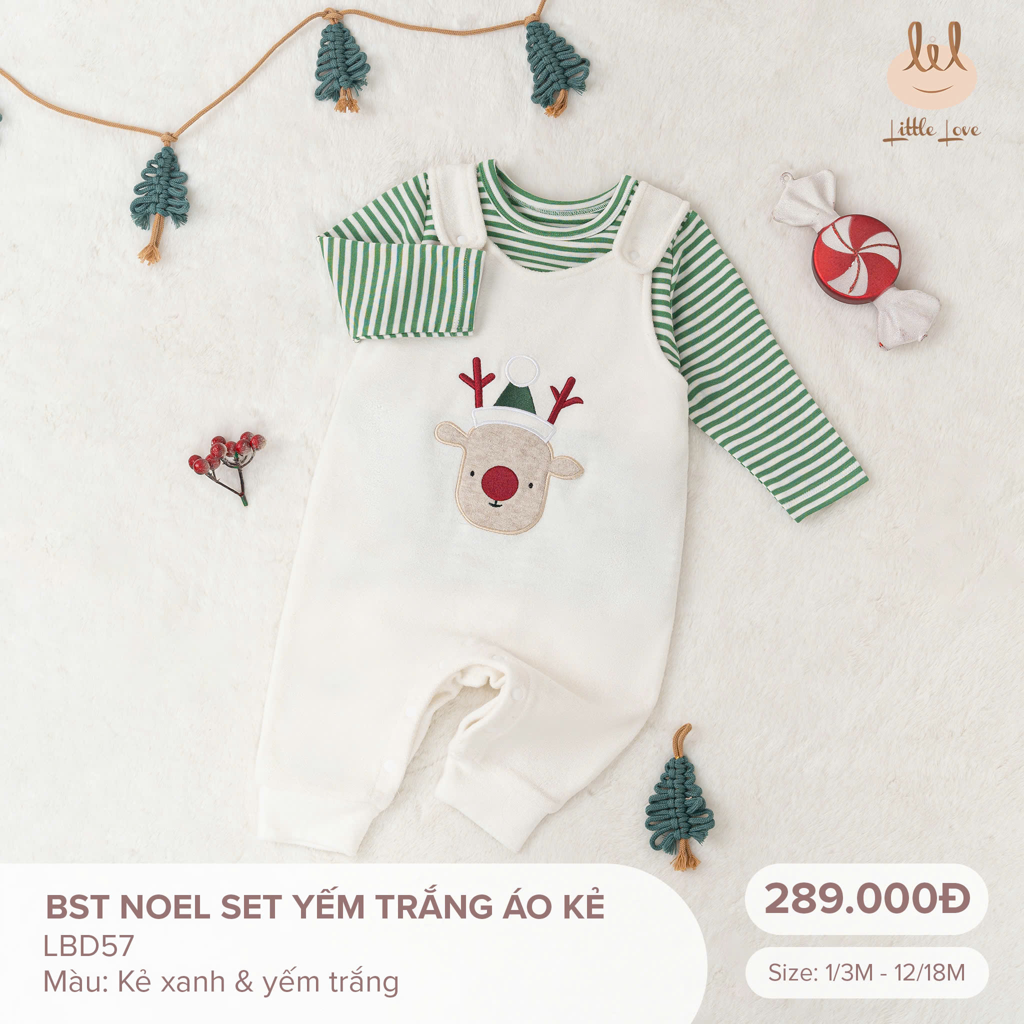 [CHÍNH HÃNG] Set yếm/body sơ sinh noel họa tiết trẻ em Little Love