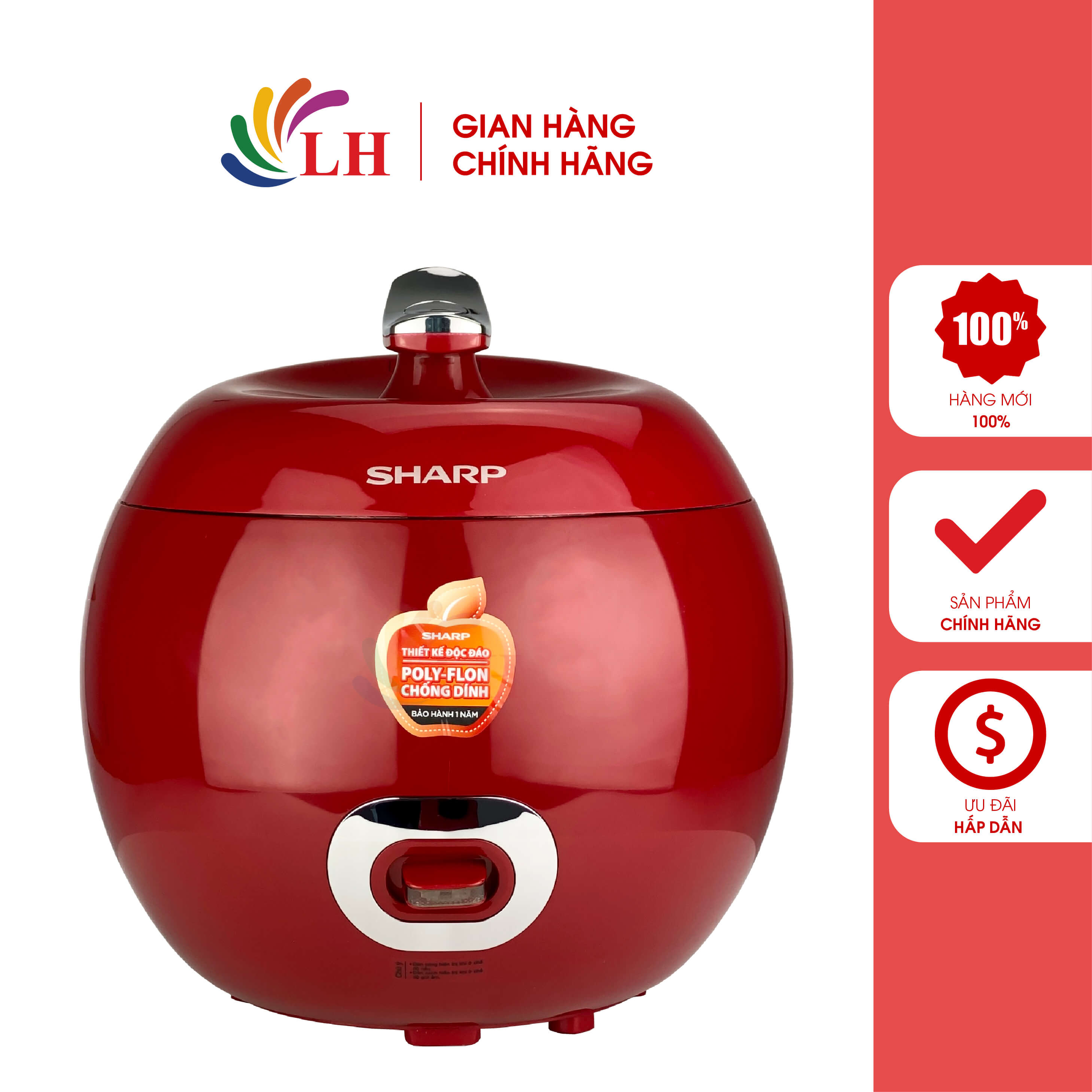 Nồi cơm điện nắp gài Sharp 0.72 lít KS-A08V - Hàng chính hãng - Lòng nồi chống dính, điều khiển bằng nút gạt, 1 mâm nhiệt