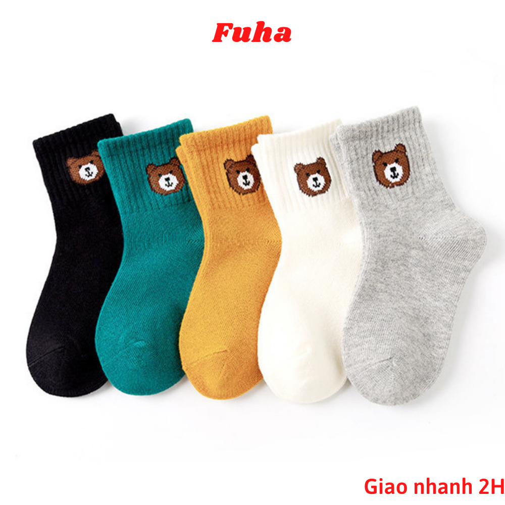 Tất thu đông giữ ấm cho bé trai và bé gái Fuha, vớ cho bé họa tiết hoạt hình nhiều màu đáng yêu