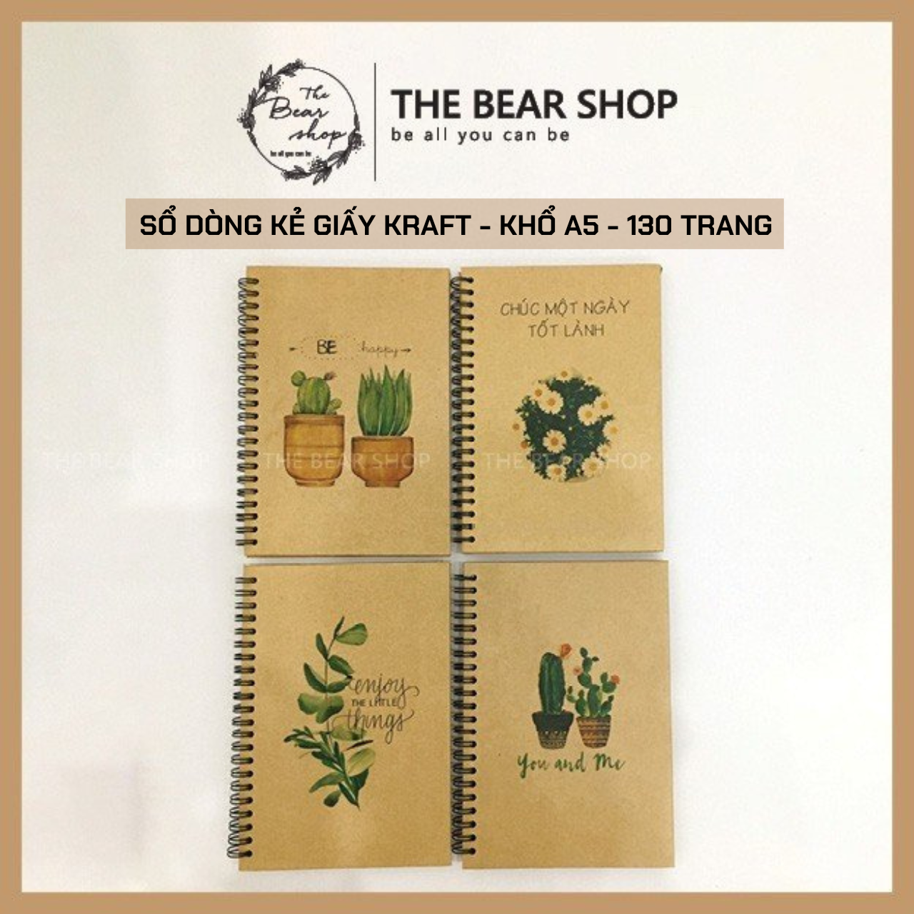 Sổ tay giấy Kraft bìa cứng - A5 - Ghi chép vintage - Handmade - Tặng kèm Bookmark - The Bear Shop