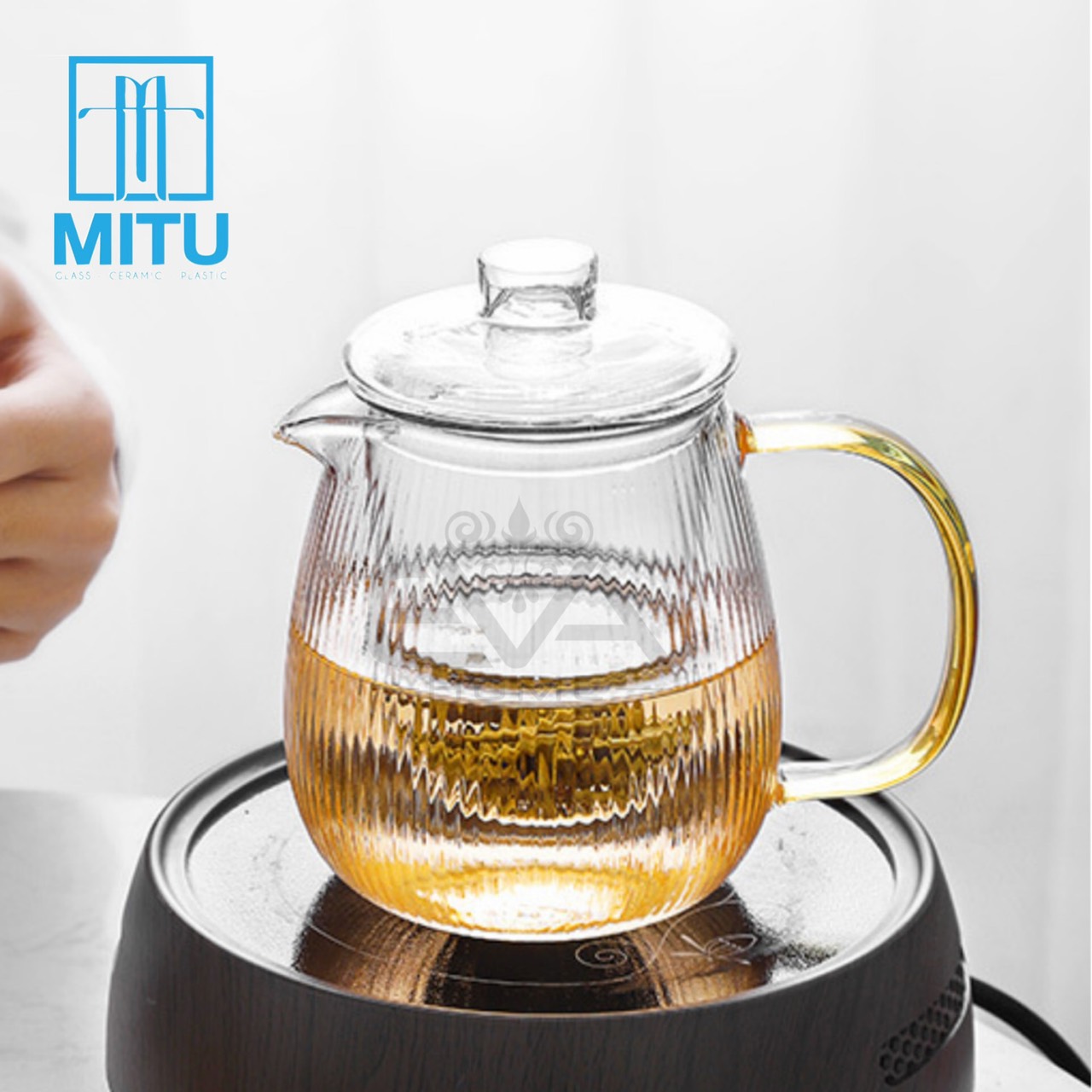 Bình lọc trà kẻ sọc thuỷ tinh / bình pha trà kèm lõi lọc thuỷ tinh chịu nhiệt sọc thẳng striped teapot 700 ml
