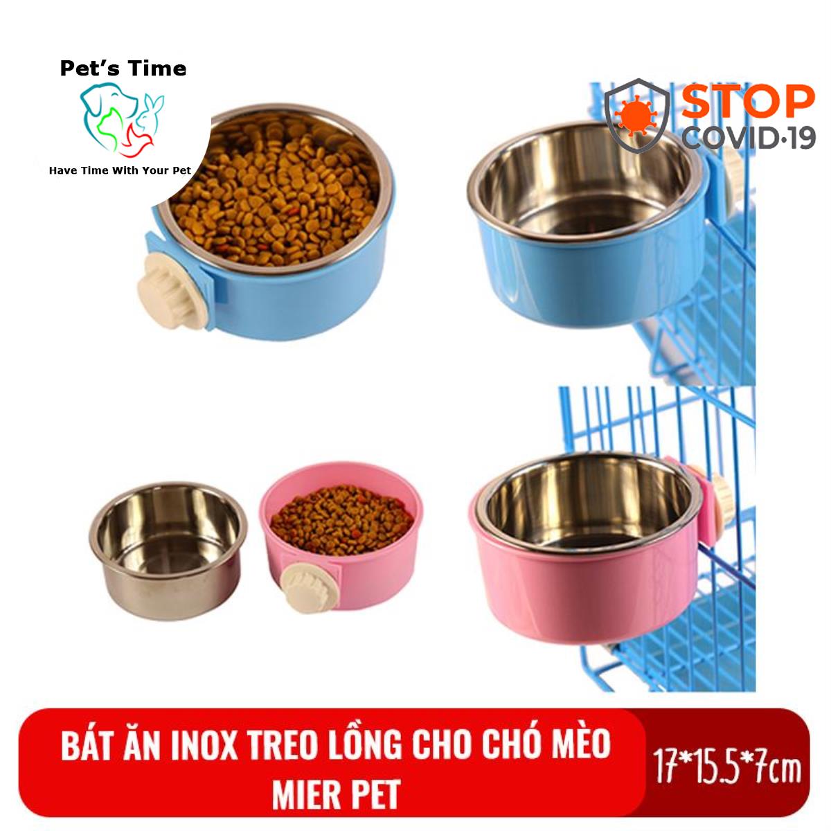 Bát ăn inox treo lồng cho chó mèo Mier pet - Bát ăn gắn chuồng cho chó mèo
