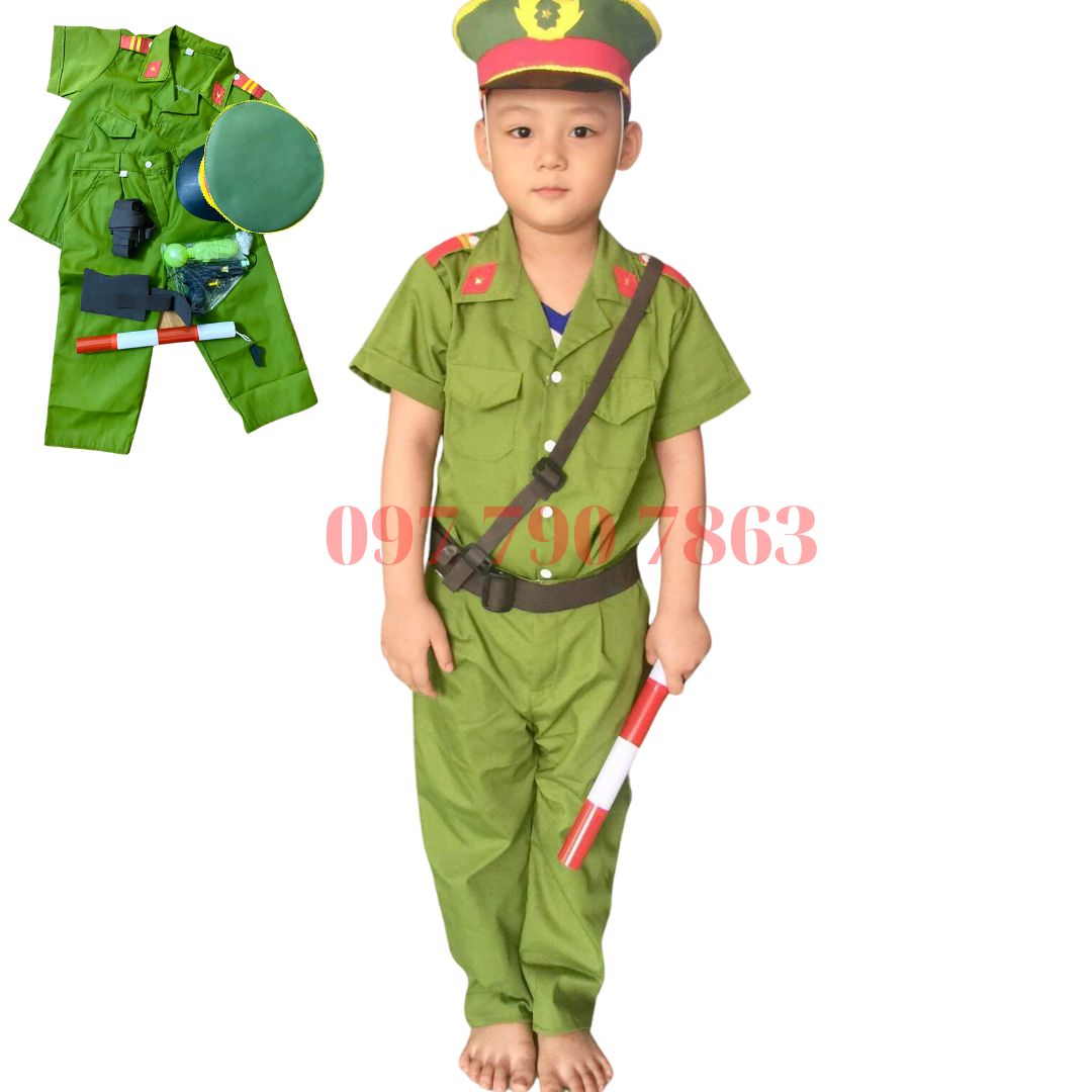 Bộ quần áo công an hình sự trẻ em đầy đủ phụ kiện