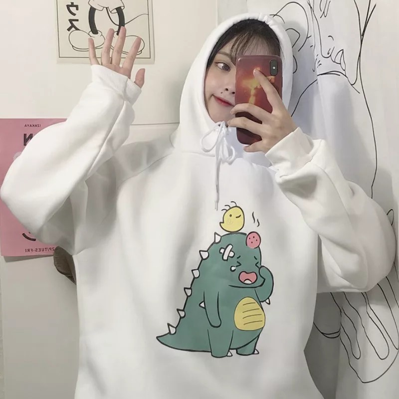 [HCM](MÃU MỚI) Áo hoodie Hình khủng long bị thương  khóc nhè siêu cute  chất nỉ dày dặn form rộng dưới 55kg mặc đẹp