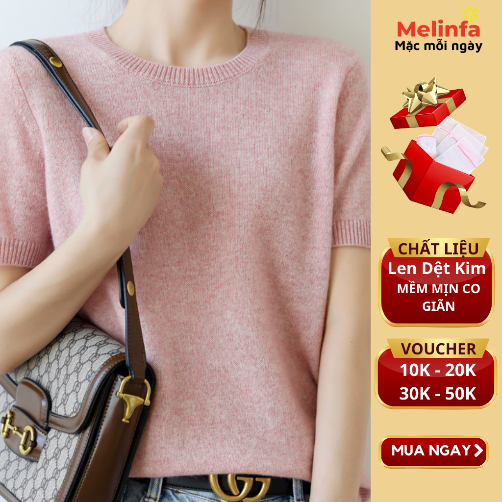 Áo len nữ cổ tròn ngắn tay, áo len mongtoghi nữ cổ tròn ngắn tay hiện đại trẻ trung len dệt kim mềm mịn co giãn dán mã VAA0316