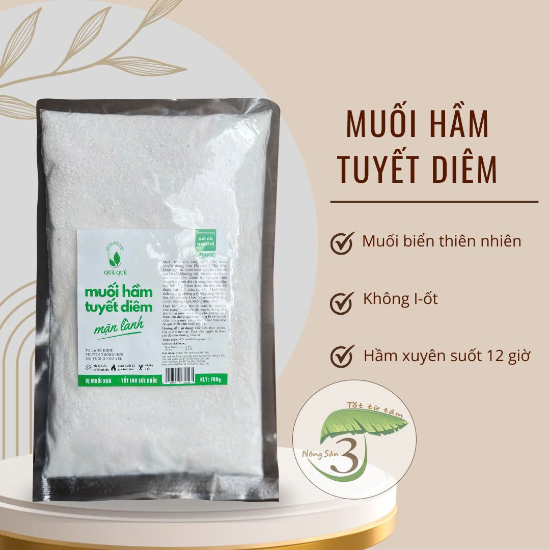 Muối Hầm Tuyết Diêm Phú Yên, Không I Ốt, Từ Muối Biển Nguyên Chất Muối Thực Dưỡng, Hữu Cơ, Ăn Chay Túi 700gr