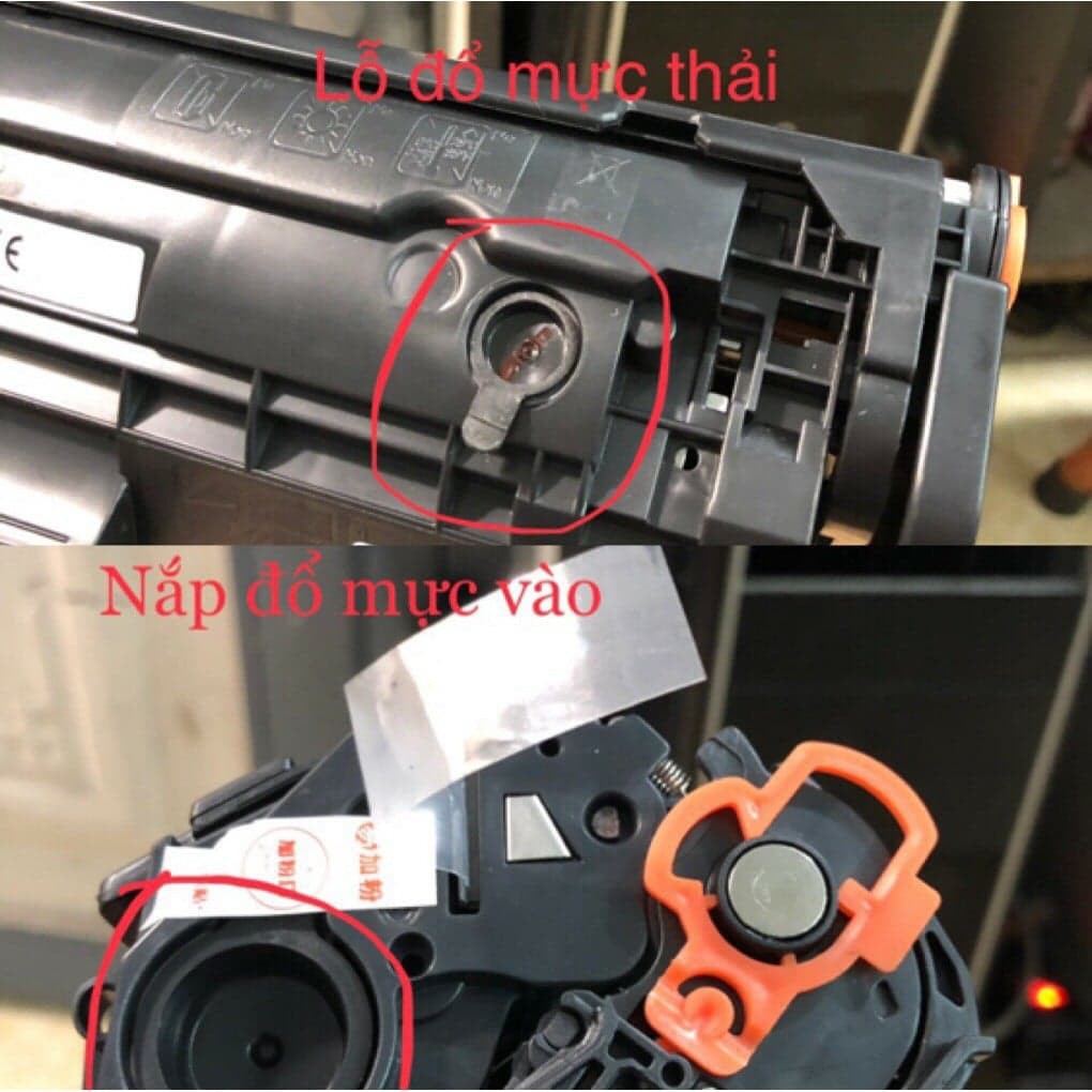 Hộp mực 12A dùng cho Canon 2900 có lỗ đổ mực thải và nắp đổ mực vào sản phẩm tốt chất lượng cao cam kết như hình độ bền cao