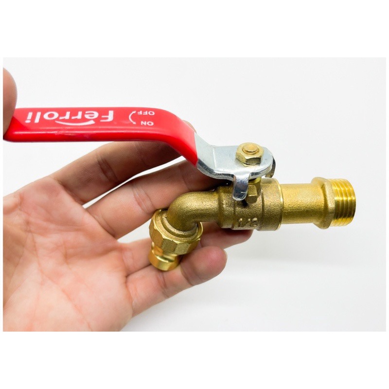 Vòi hồ van nước tay gạt đồng thau Ferroli mỏ máy giặt tưới cây phi răng 21 27 ren 21mm 27mm