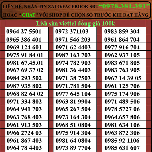sim viettel số đẹp đồng giá 100k, Sim chưa kích hoạt. Quý khách vui lòng đăng ký chính chủ và kích hoạt sim theo hướng dẫn của nhà bán hàng