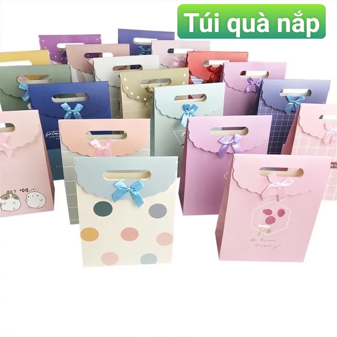 Túi giấy đựng quà chất liệu ivory cao cấp có nắp, loại dày, nhiều kích thước, nhiều màu
